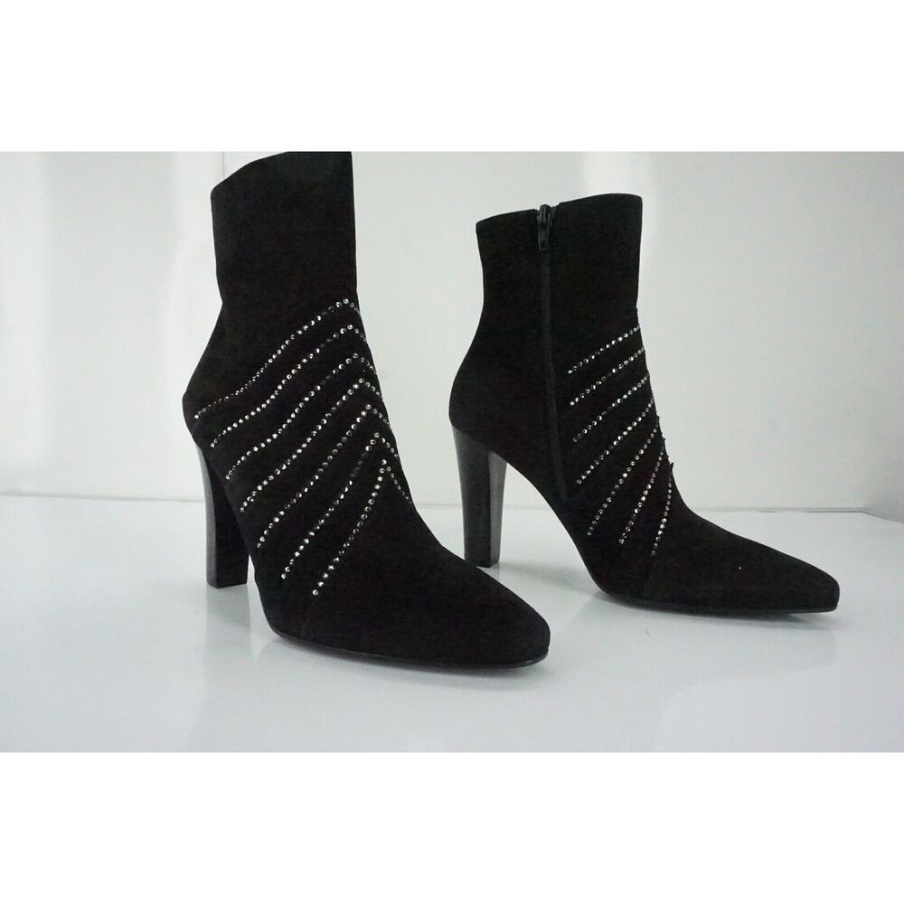 Saint Laurent Paris Lily Black Suede Crystal Ankle Boots - Picture 7 of 12